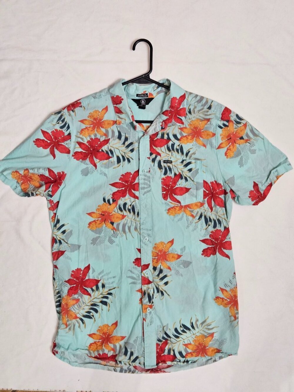 Volcom Aqua Floral Hawaiian Button Down Shirt | XL Tropical Short Sleeve 🌺✨